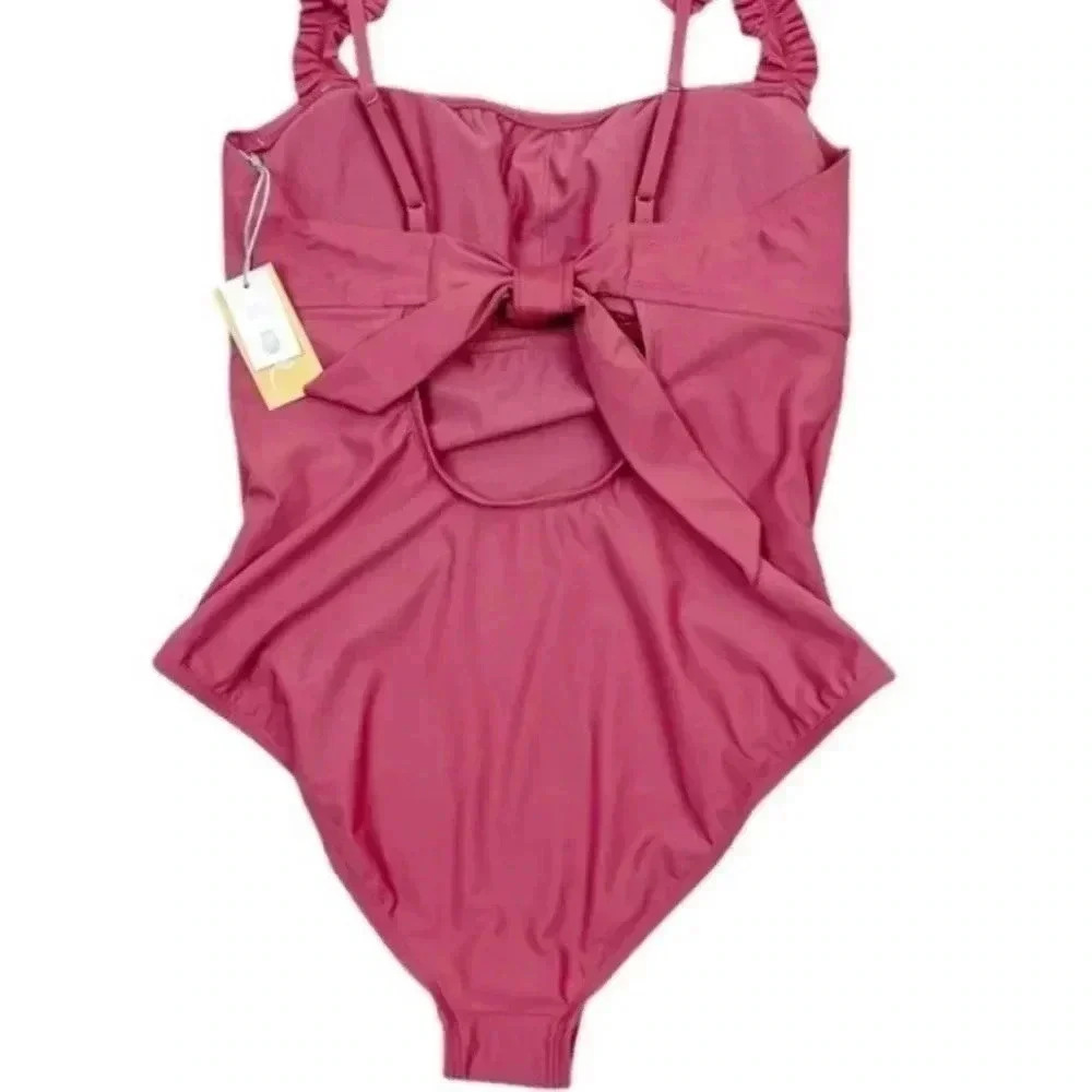 Kona Sol One Piece Pink Ruffle Strap Swimsuit Sz. Small NWT - Picture 4 of 6